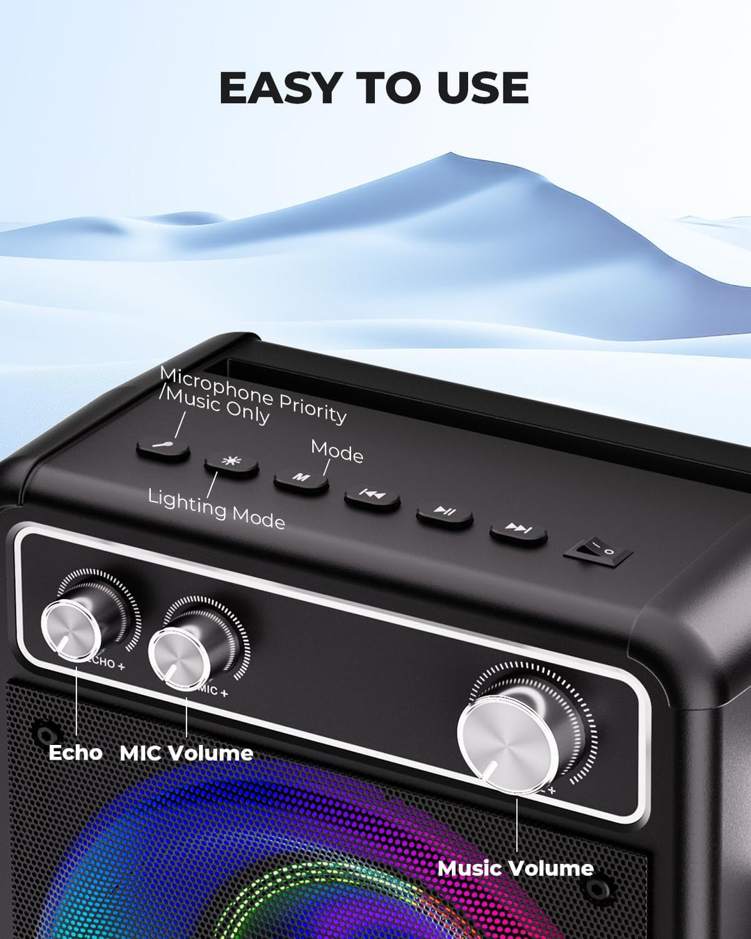 BONAOK Tragbare Karaoke-Maschine, Bluetooth-Karaoke-System mit 2 Mikrofonen, wiederaufladbare Party-