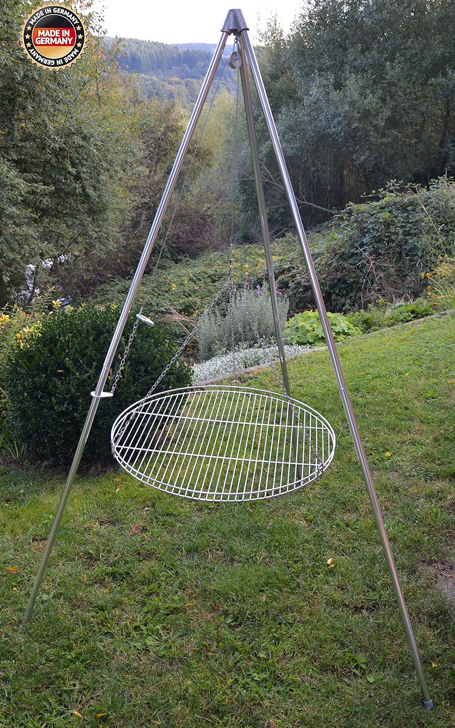 Dreibein Schwenkgrill inkl. 70 cm Edelstahl-Rost aus deutscher Produktion