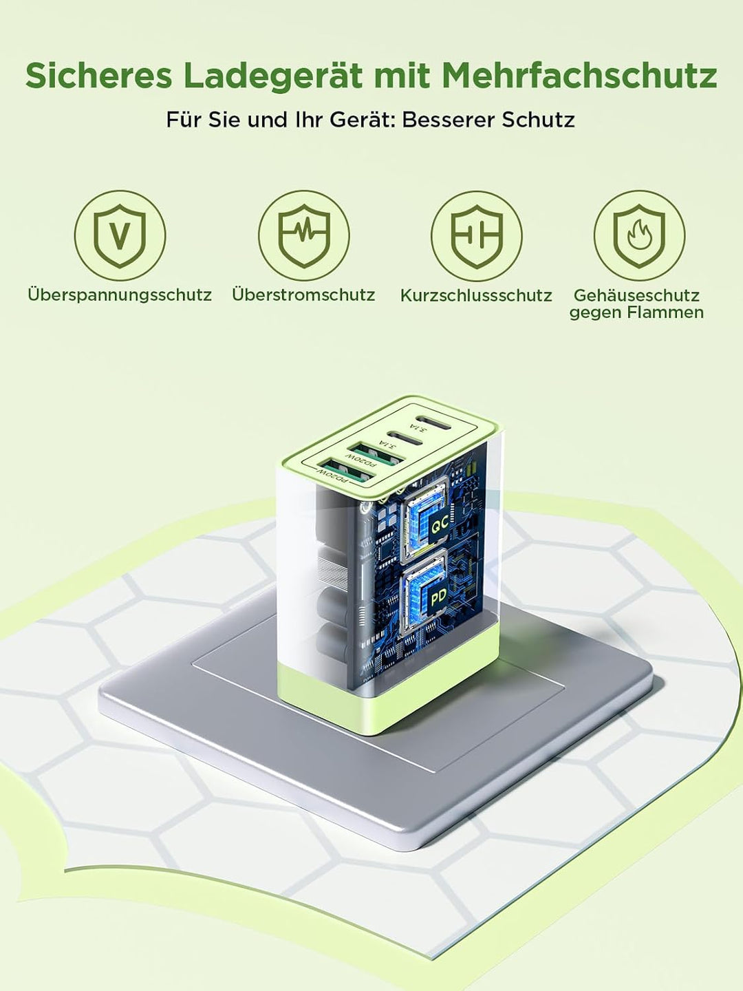 Aioneus USB C Netzteil, 4-Port USB Charger mit Quick Charge &amp; Power Delivery, 40W Schnellladegerät L