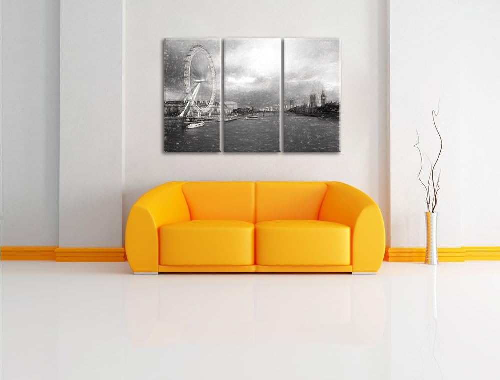 Pixxprint Riesenrad London Eye als Leinwandbild/Grösse: 3 Teilig (120x80) cm/Wandbild/Kunstdruck/fer