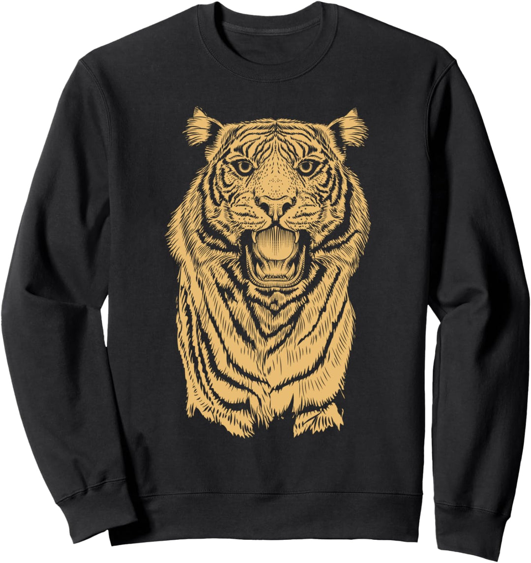 Weinlese-brüllende Tiger-Zeichnung Sweatshirt
