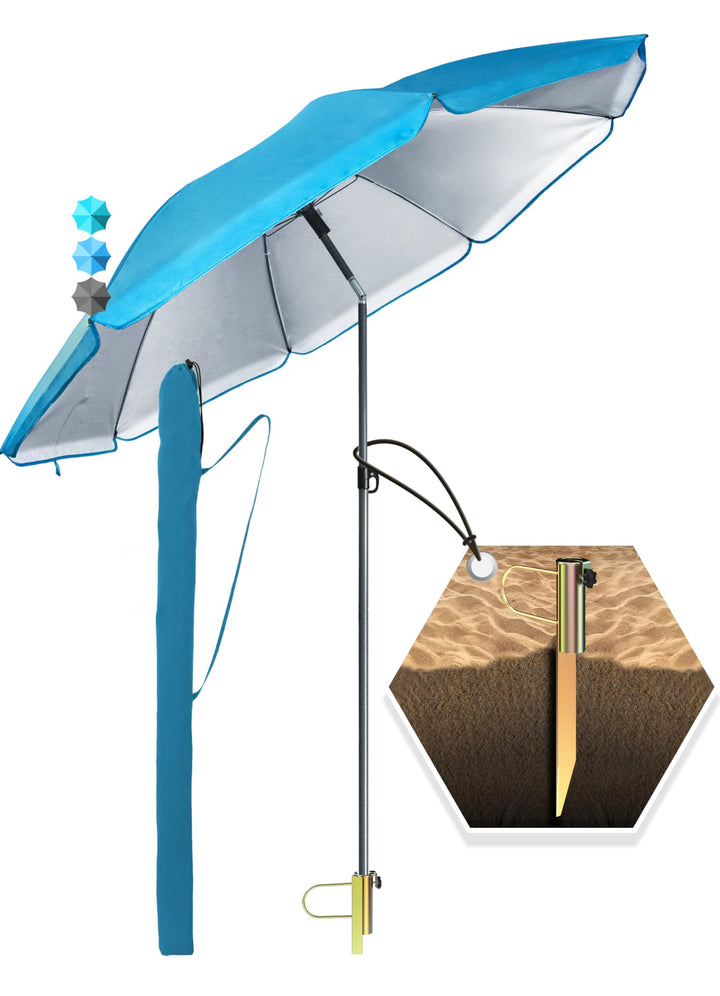 4smile SunnyJoy 3-IN-1 Set mit Sonnenschirm Strand in Blau - Strandschirm windfest stabil 200 cm mit