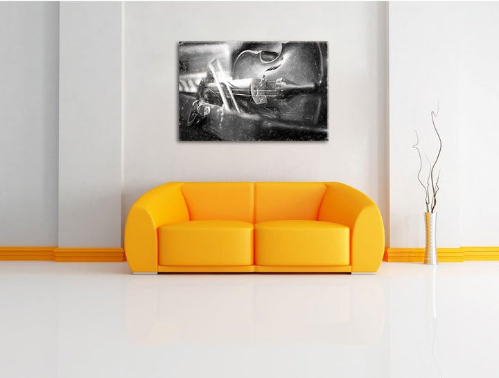 Pixxprint Alte Violine Kohle Zeichnung Effekt, Format: 100x70 auf Leinwand, 100x70