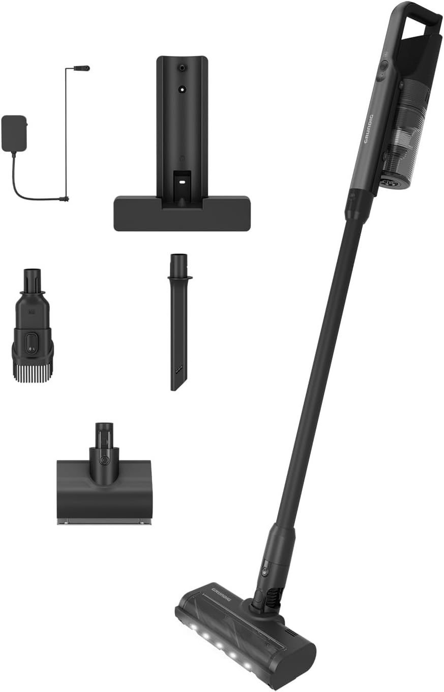 Grundig VCP 5430 2 in 1 Akkusauger TrayClean-Technologie, Elektrische Turbobürste mit LED-Licht, 2 S