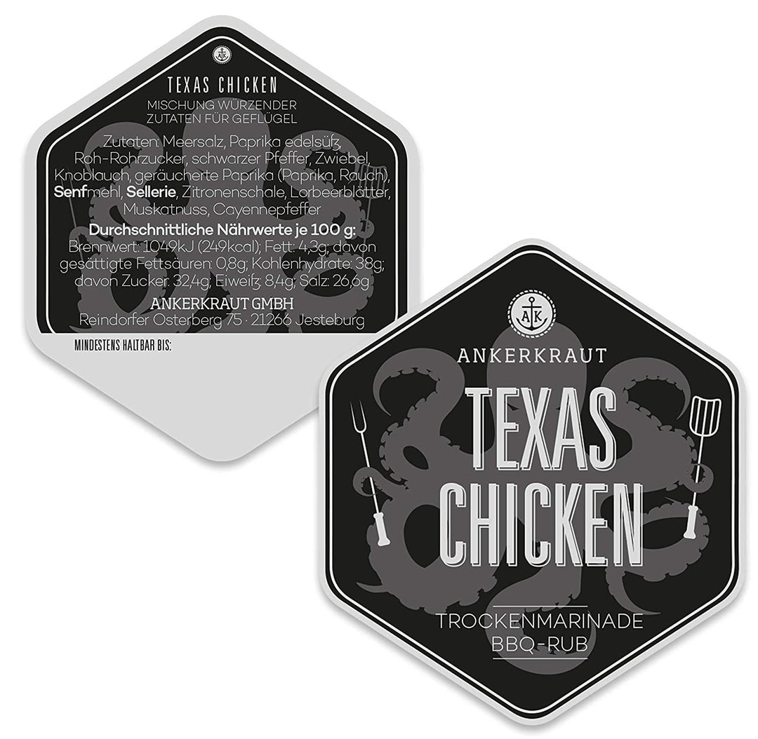 Ankerkraut Texas Chicken, BBQ Rub, Gewürzmischung für Chicken Wings, Hähnchen und Pulled Chicken, 75