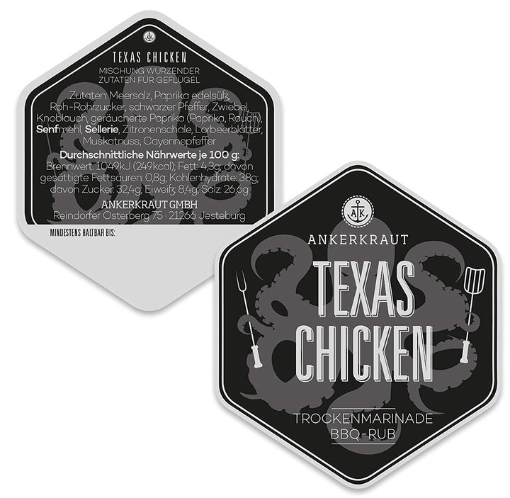 Ankerkraut Texas Chicken, BBQ Rub, Gewürzmischung für Chicken Wings, Hähnchen und Pulled Chicken, 75