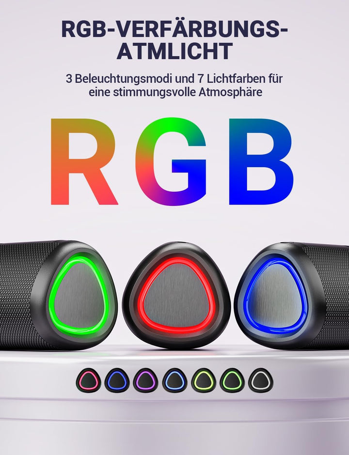 Bluetooth Lautsprecher Kleine Musikbox Bluetooth 5.3 15W mit TWS Modus RGB Lichtern 30 Meter Reichwe