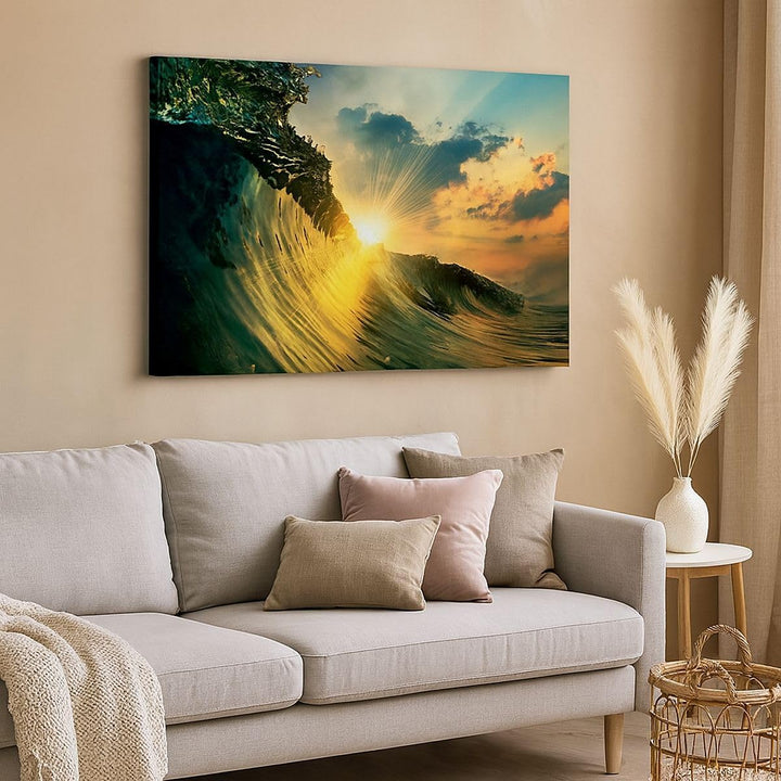 Bilder auf Leinwand 100x70cm Leinwandbild mit Rahmen Meer Welle Wasser Gross Wanddeko Bild Schlafzim