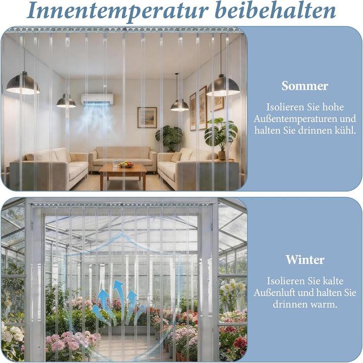 bimiti PVC Lamellenvorhang Streifenvorhang 120x200cm Transparent Streifenvorhang, Lamellen Stallvorh