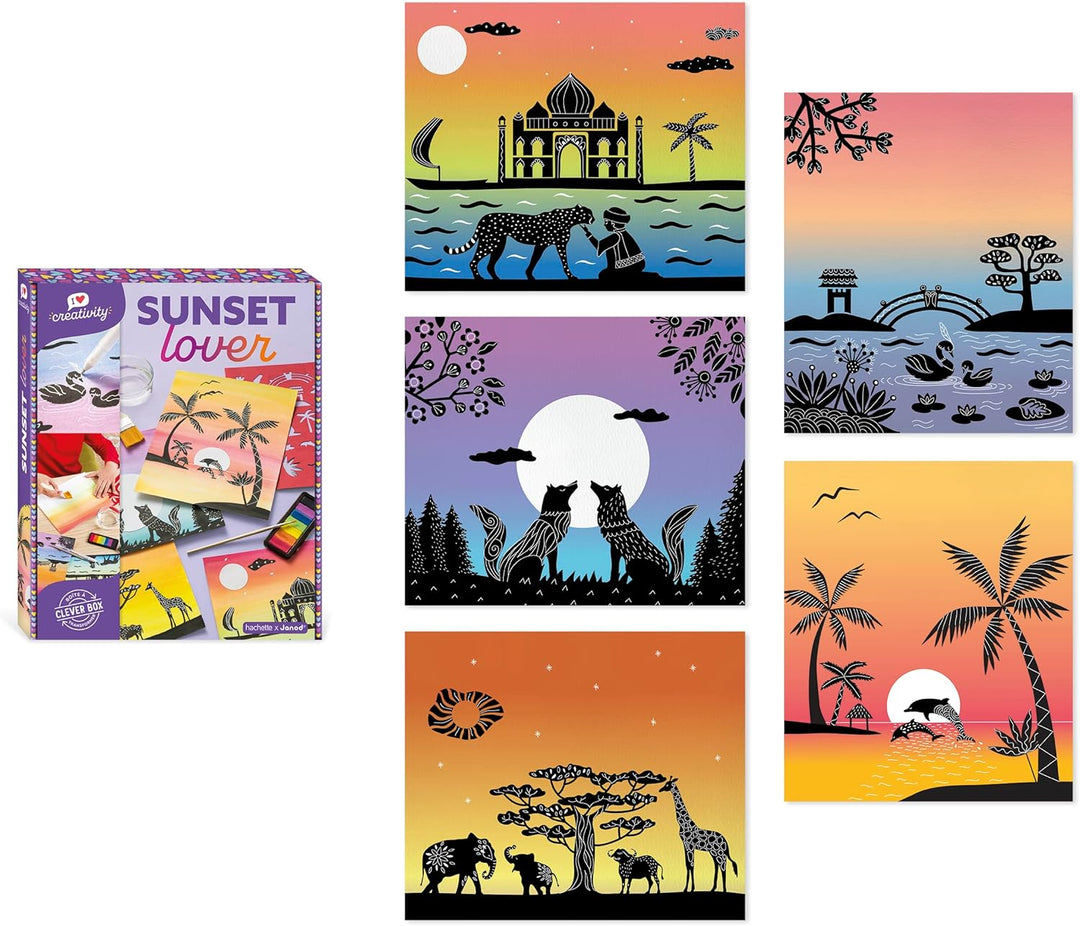 Janod - Sunset Lover - I Love Creativity - 5 Bilder zum Erstellen - Aquarell- und Schablonenmalerei