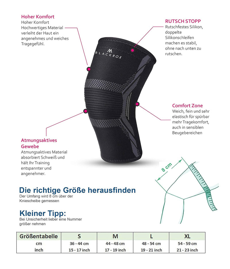 BLACKROX Kniebandage Sport Vergleichssieger Kompressions Knie Bandage, Sportkniebandage, Sport Fussb