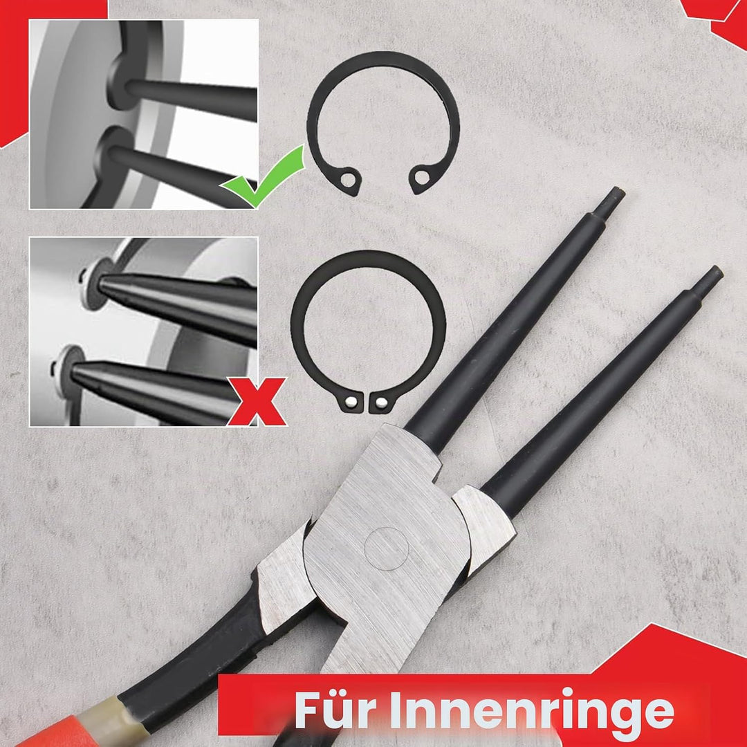 Sprengringzange, 33 cm, robuste Innen-Sicherungsringzange, gerade Backenspitze, Durchmesser 0,2 cm,