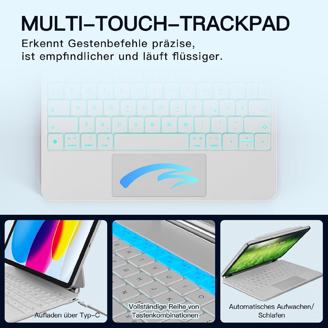 Magic Tastatur für iPad A16 11. Gen 2025/10. Gen 10.9" 2022, Magnetische Freischwebende Design, Mult