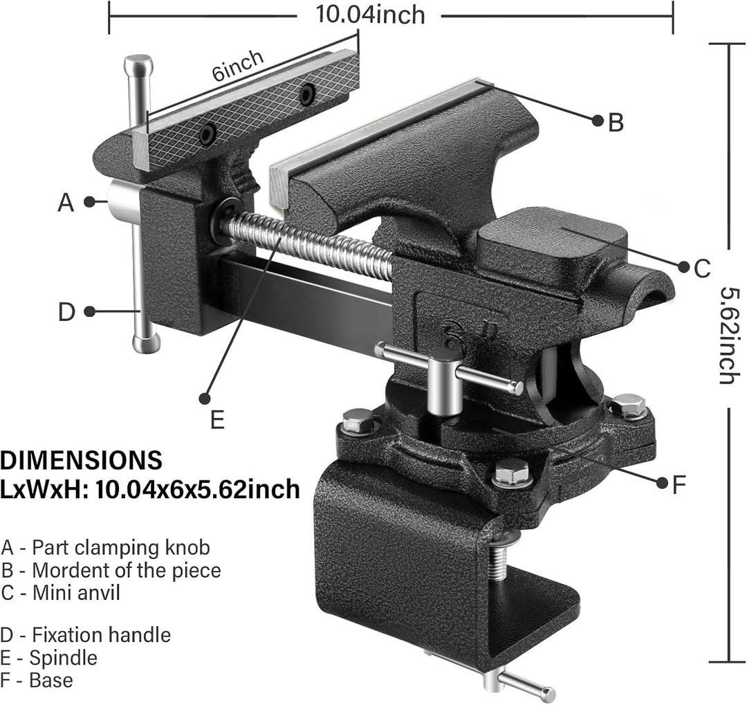 TEENO Schraubstock 6 inch 7.6kg 150 mm Kieferbreite,Maximale Öffnung 115 mm，Tischschraubstock drehba