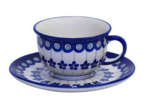 Original Bunzlauer Keramik Tasse mit Untertasse 0.2 Liter im Dekor 166a