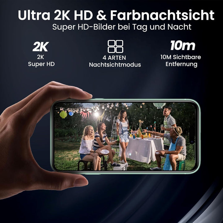 2K/3MP Überwachungskamera Aussen Akku Solar, Kostenloser Cloud-Speicher, 2.4G-5G GHz WLAN Kabellose