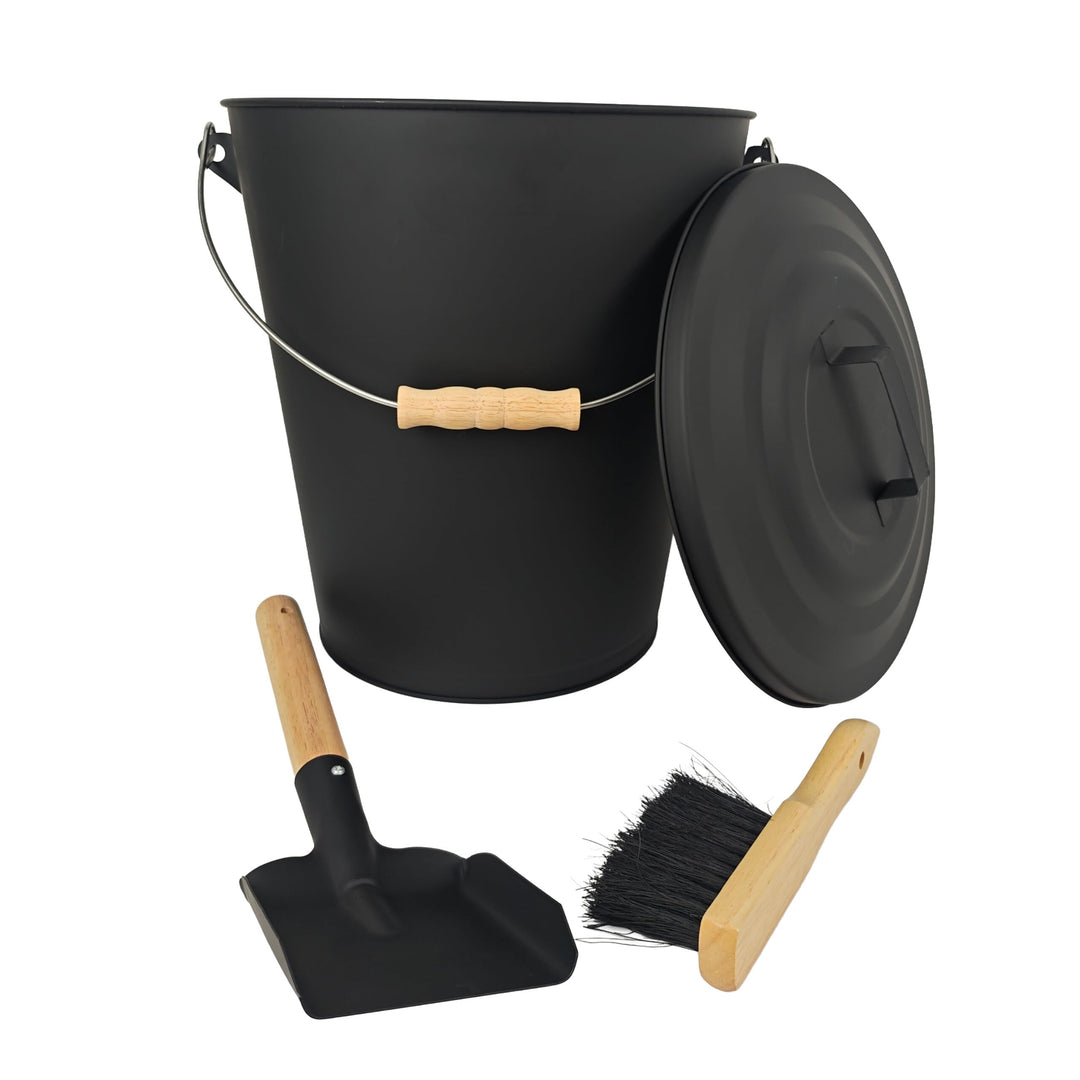 Relaxdays Ascheeimer mit Deckel, 24 Liter, inkl. Aschebesen &amp; Kaminschaufel, Aschebehälter mit Henke