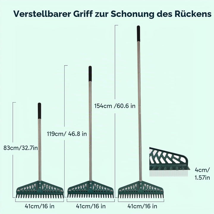 YEELOR Kunstrasenrechen Innovatives zweiseitiges Rechen, 152,4 cm Verstellbarer Griff für Kunstrasen