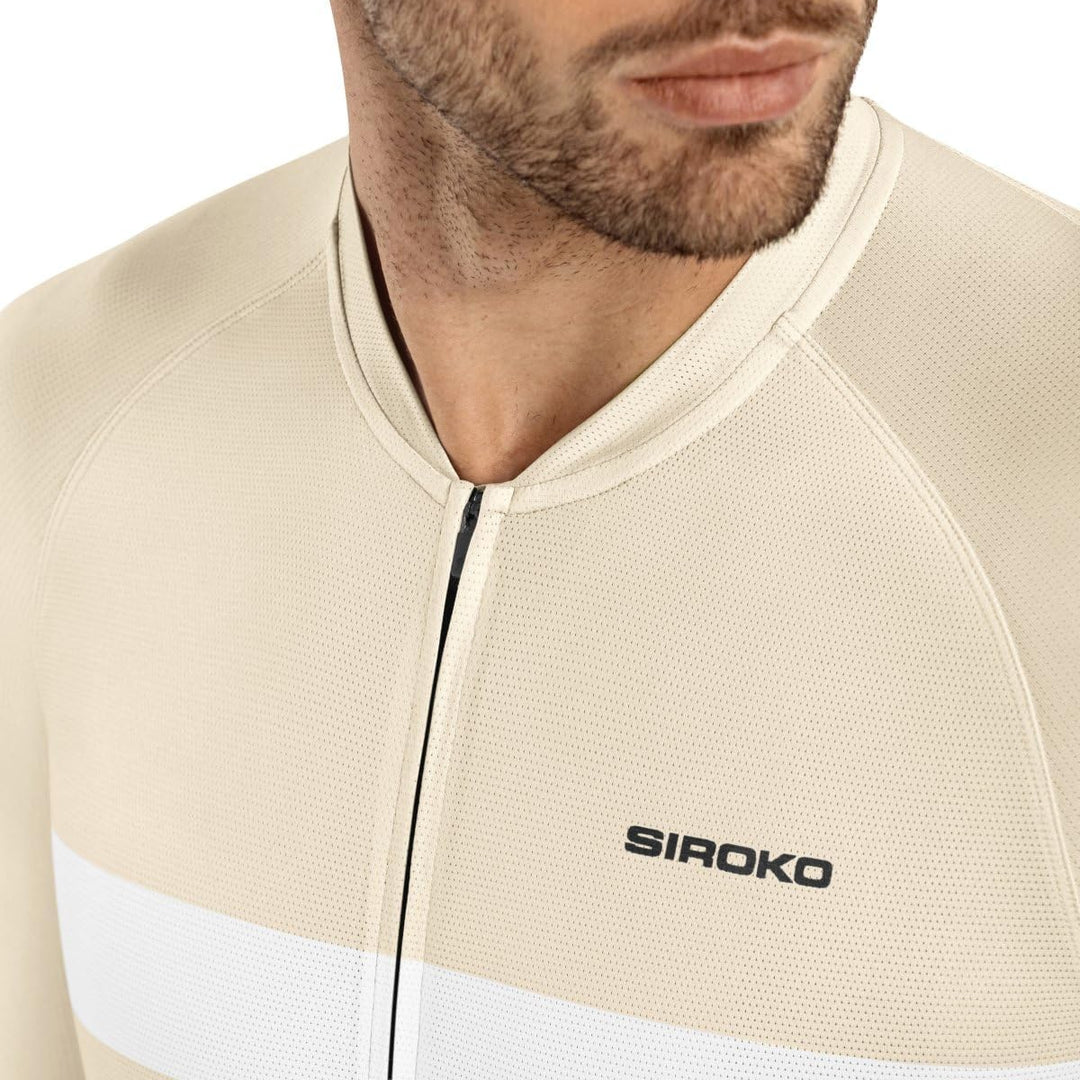 SIROKO M3 Radtrikot Herren Kurzarm Ultraleicht Aerodynamische Fahrradbekleidung S Beige/Weiss, S Bei