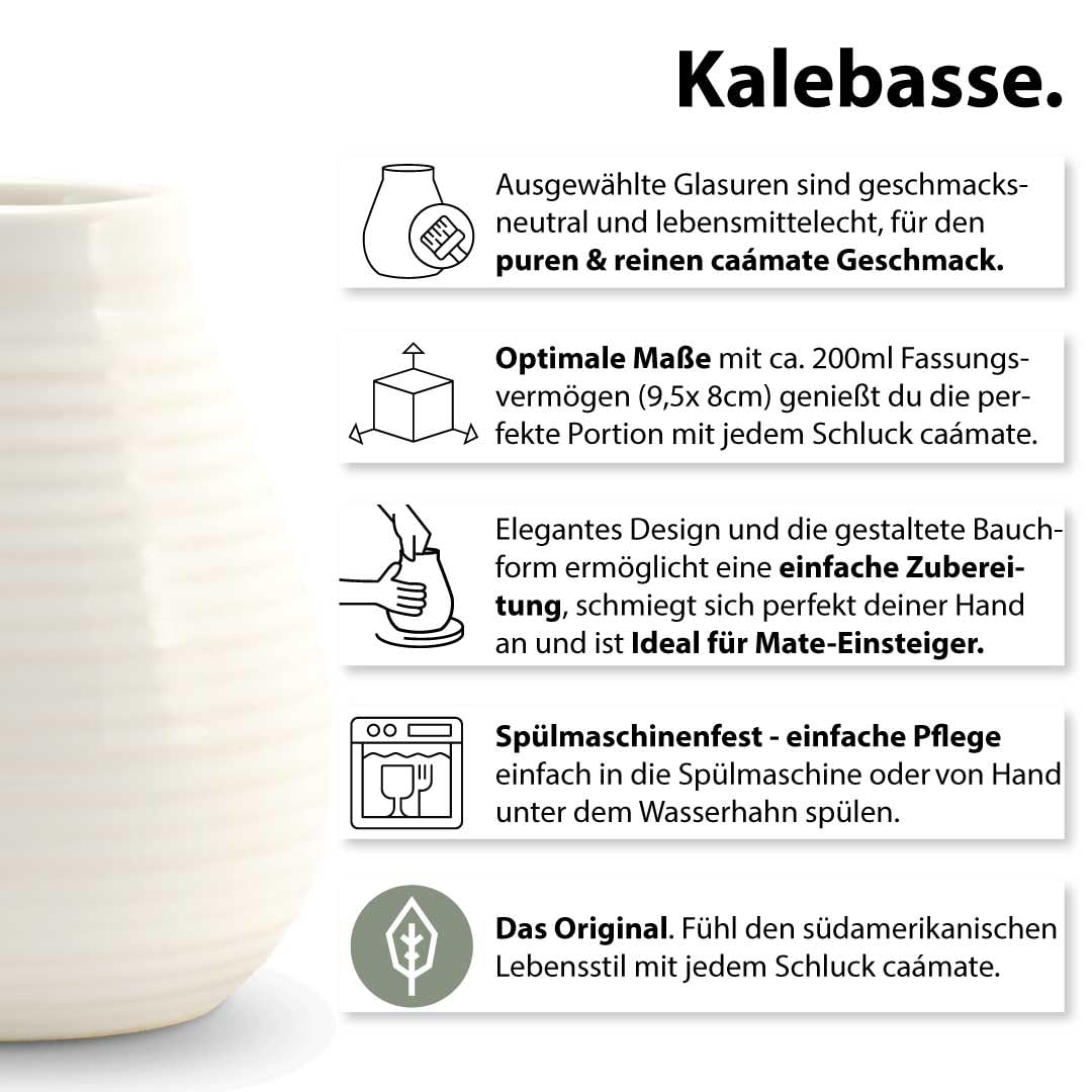 Mate Tee Set Keramik ● 3 Bio Matesorten + Matebecher + Bombilla + Zubereitungsanleitung (weiss), wei