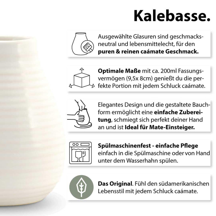 Mate Tee Set Keramik ● 3 Bio Matesorten + Matebecher + Bombilla + Zubereitungsanleitung (weiss), wei