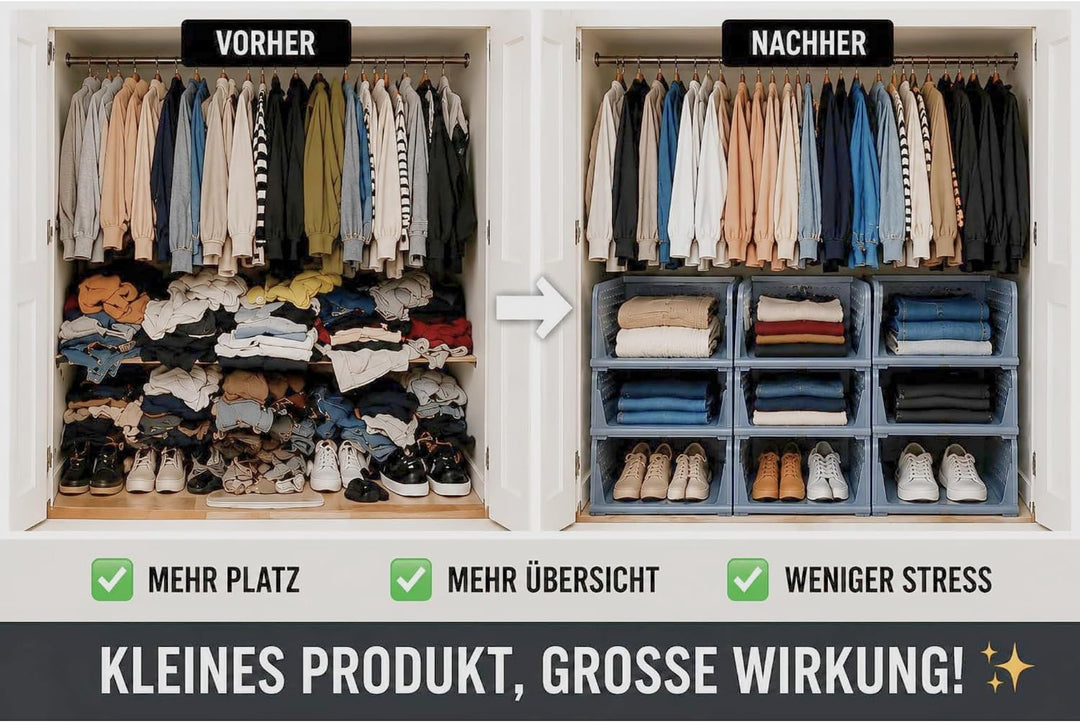 Kleiderschrank Organizer 4er Set – faltbare, stapelbare Aufbewahrungsboxen aus PP Kunststoff für Kle