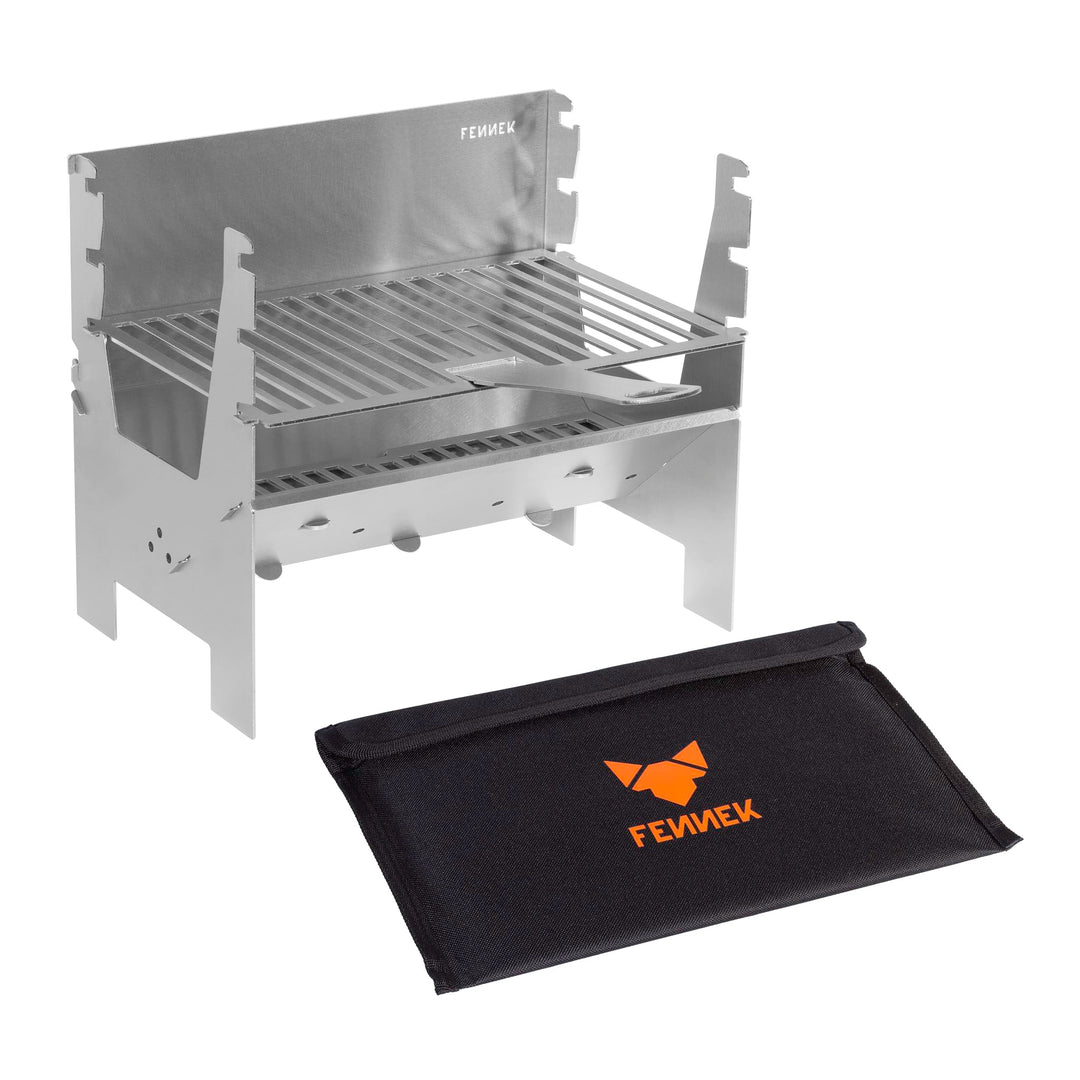 FENNEK Grill light | Mobiler und steckbarer Holzkohle-Grill aus Edelstahl für Camping, Trekking, Van