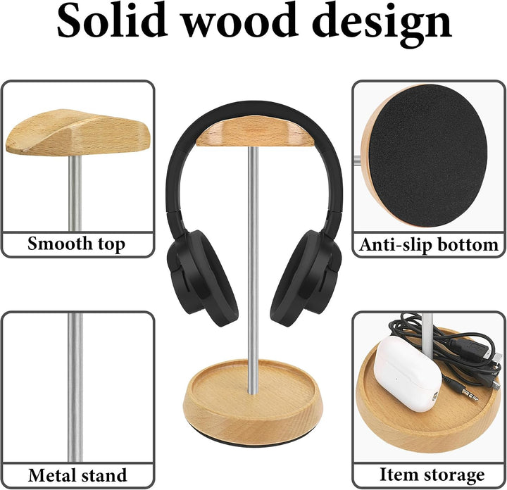 Geekria Wooden Headphone Stand Creator mit Aluminium, Buchenholz-Halterung für den Schreibtisch, Kab