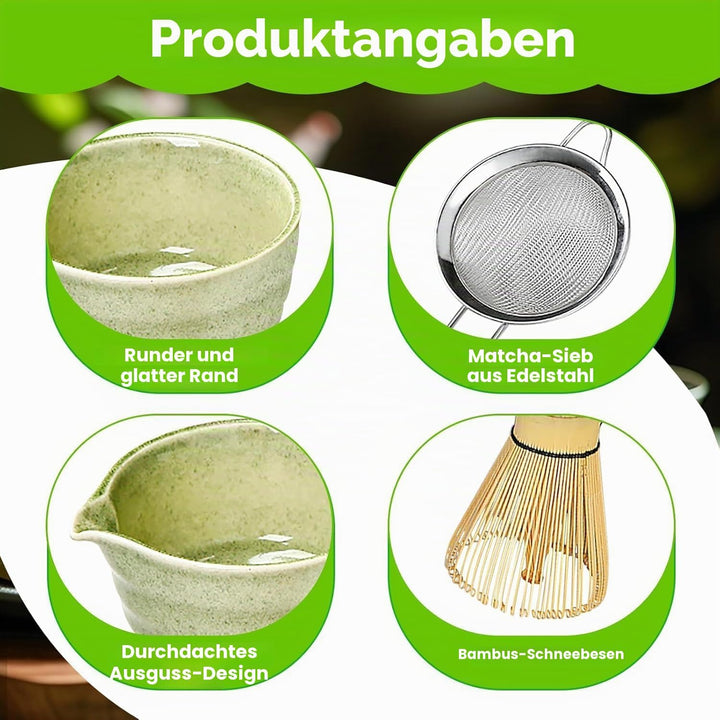 6 Stück Matcha Set, Matcha Tee Set, Matcha Besen Set, Matcha Schale, Matcha Besen mit Ausgiesser Mat