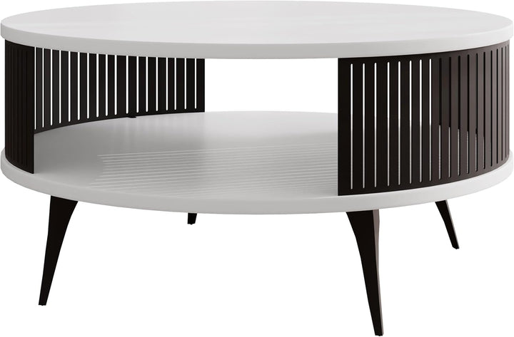 Mirjan24 Couchtisch mit Ablage Rajkon, Runde Form, Metallbeine, Kaffeetisch, Wohnzimmertische, Beist