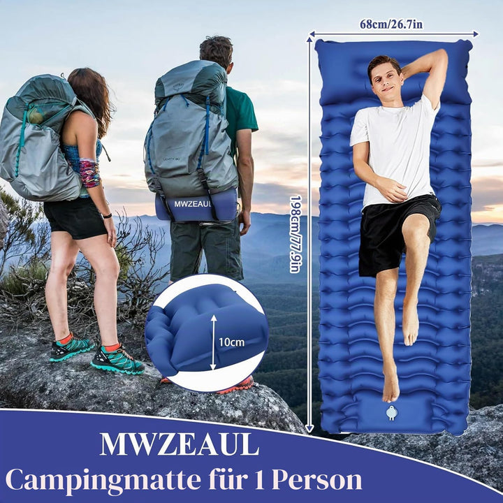 Selbstaufblasende Isomatte Camping, Isomatte Ultraleicht mit Fusspumpe &amp; Kissen | Luftmatratze Klein