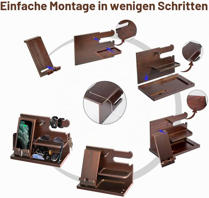Geschenke für Männer Weihnachten Holz Telefon Dockingstation Uhren Geldbörsen Nachttisch Organizer W