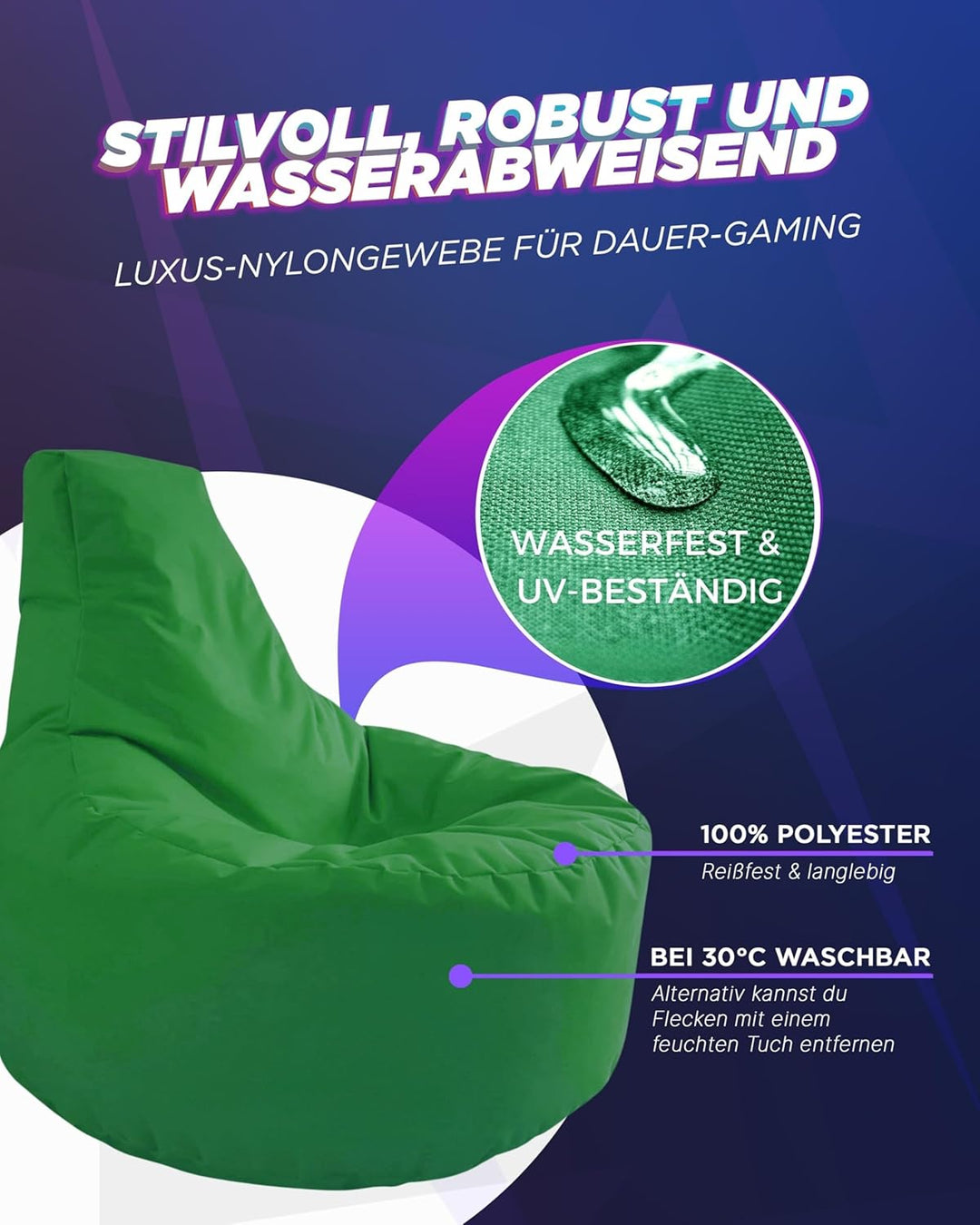 PATCH HOME Gamer Sessel mit Reissverschluss Lounge Kissen Sitzsack Sitzkissen Bean Bag In & Outdoor
