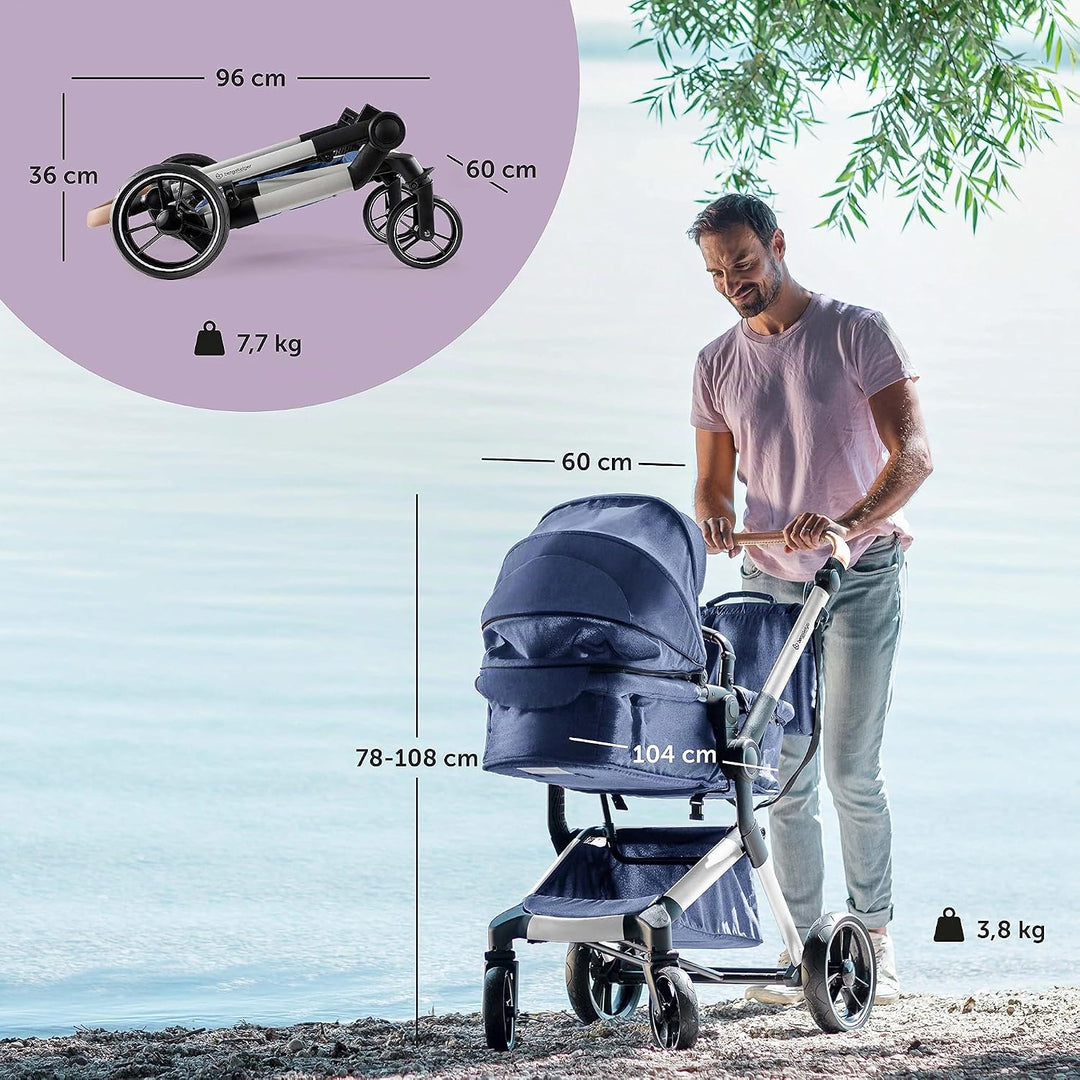 Bergsteiger Kinderwagen Lugo 3in1 | Kombikinderwagen Komplettset inkl. Zubehör - Babyschale, Buggy-A