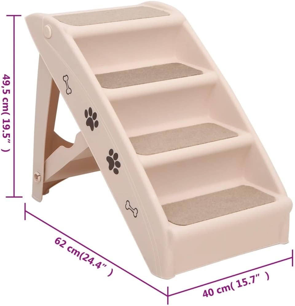 Hundetreppe Klappbar Creme 62x40x49,5 cm mit rutschfesten Füssen und Stufen für Senioren, Tiere und