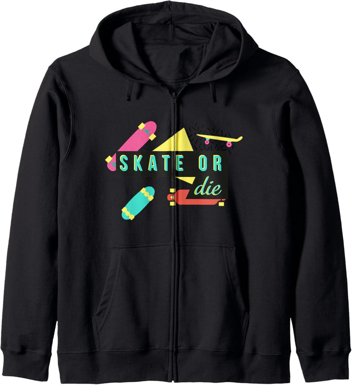 Skate or Die Skateboard-Silhouette im Retro-Stil der 90er Jahre Kapuzenjacke
