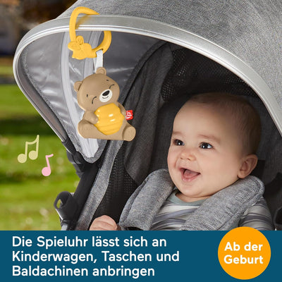 Fisher-Price Beruhigendes Bärchen Spieluhr zum Mitnehmen für Babys mit Nachtlicht und einstellbarem