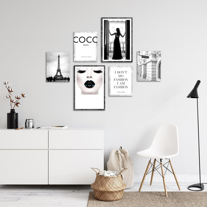 Novart Wandbilder Set Fashion Coco - KEIN EXTRA RAHMEN BENÖTIGT - Modern Deko - Wohnzimmer Mädchen T