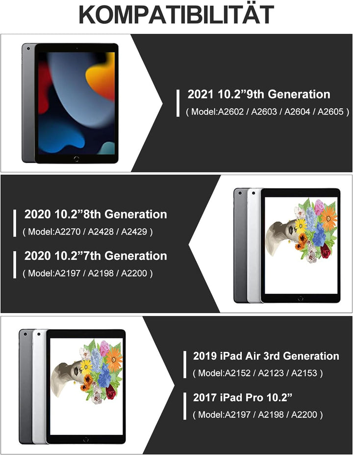 IVEOPPE iPad 10.2 Hülle mit Tastatur,iPad 9. Generation Hülle mit Tastatur, iPad Pro 10.5 Zoll Tasta
