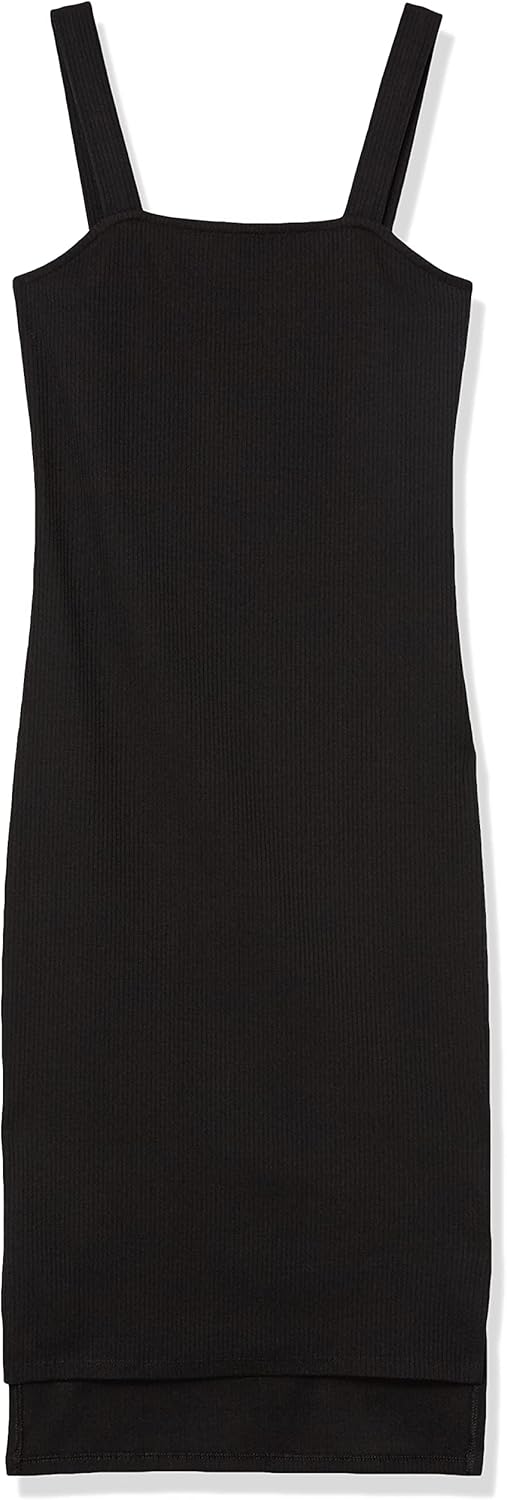 The Drop Damen Amelia Midi-Trägerkleid, enganliegend, gerader Ausschnitt XS Schwarz, XS Schwarz