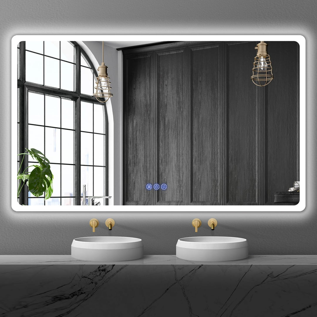 Badspiegel mit Beleuchtung 150x90cm, Badezimmerspiegel Wandspiegel und Touch-Schalter, IP65-Led-Spie