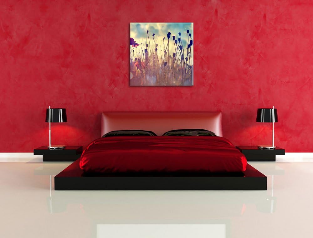 Mohn im Weizenfeld, Format: 70x70 auf Leinwand, XXL riesige Bilder fertig gerahmt mit Keilrahmen, Ku