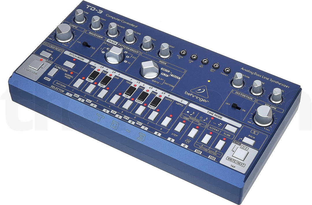 Behringer TD-3-BU Analoger Bass-Line-Synthesizer mit VCO, VCF, 16-Stufen-Sequenzer, Distortion-Effek