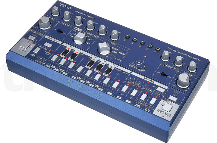 Behringer TD-3-BU Analoger Bass-Line-Synthesizer mit VCO, VCF, 16-Stufen-Sequenzer, Distortion-Effek