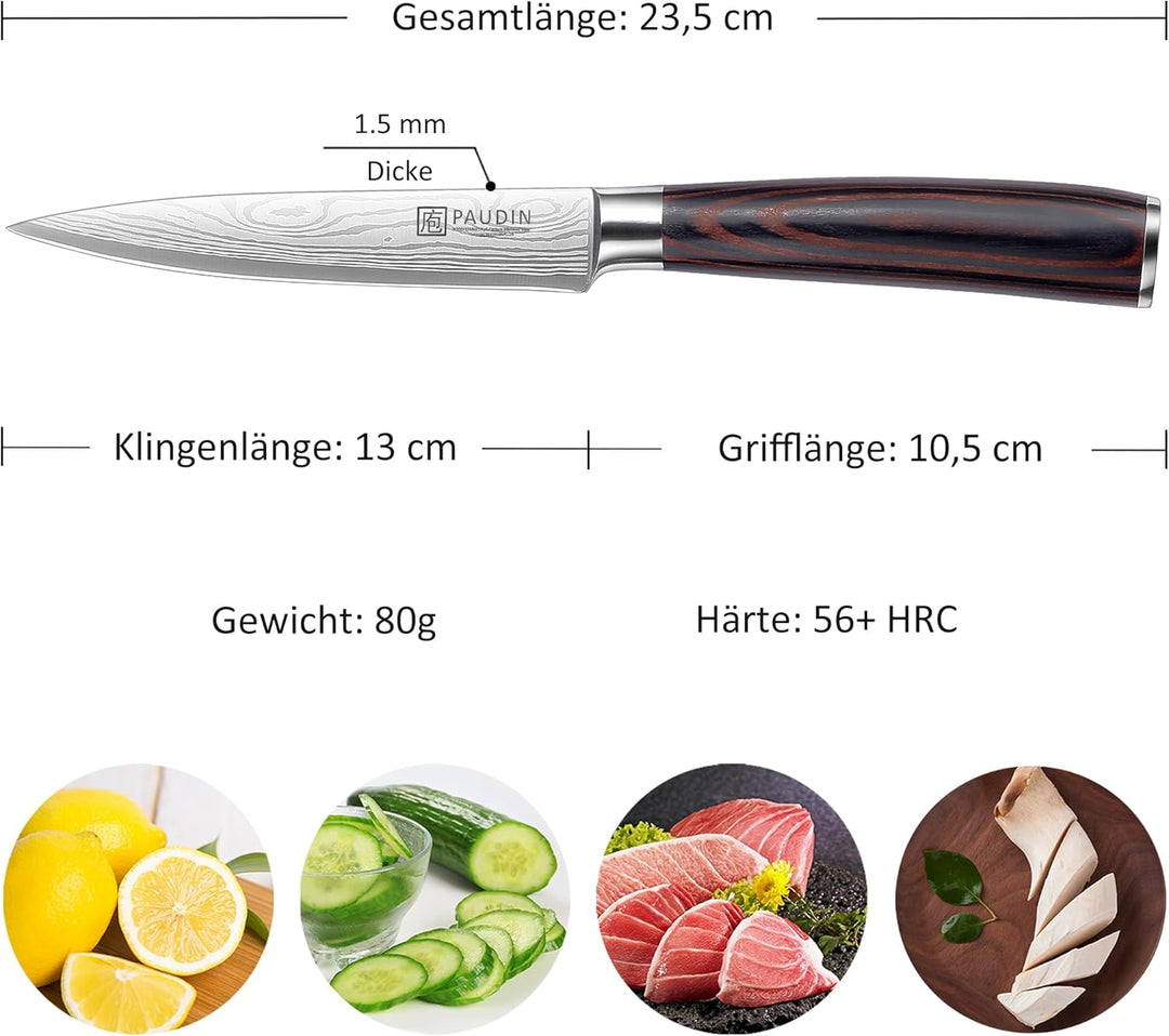 PAUDIN Kochmesser Allzweckmesser Profi 13cm Scharf Küchenmesser Chefmesser aus rostfreiem Deutscher