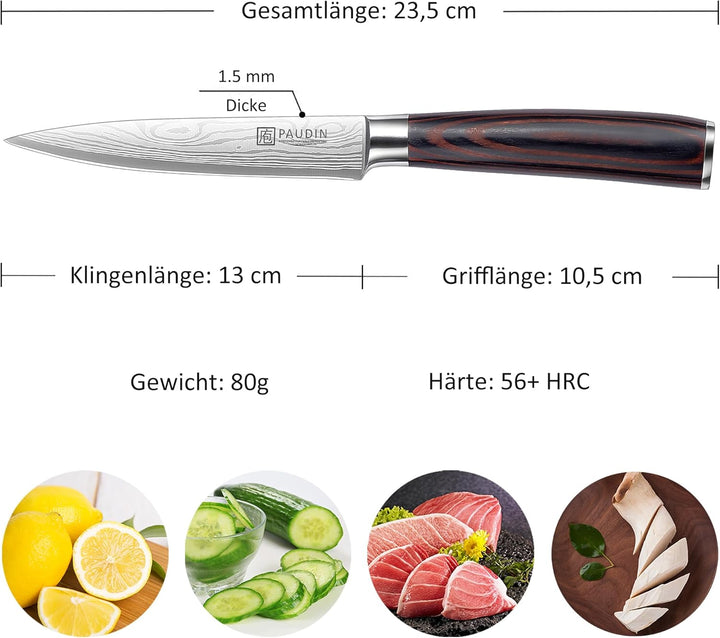 PAUDIN Kochmesser Allzweckmesser Profi 13cm Scharf Küchenmesser Chefmesser aus rostfreiem Deutscher