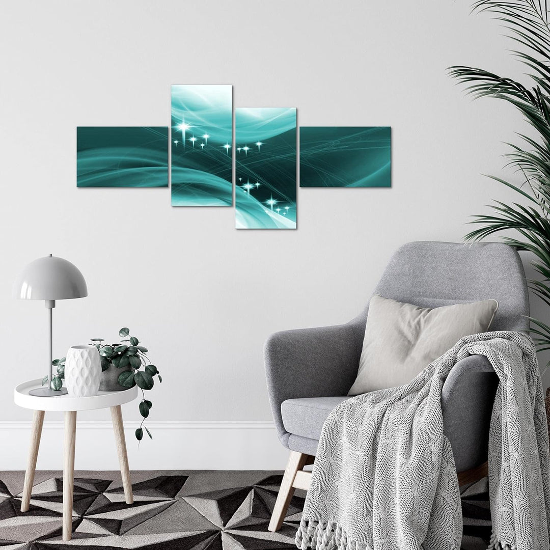 Runa Art Bild Modern Abstrakt - Made in Germany - Wandbilder Diamant Türkis Weiss 4 Teilig 400742b