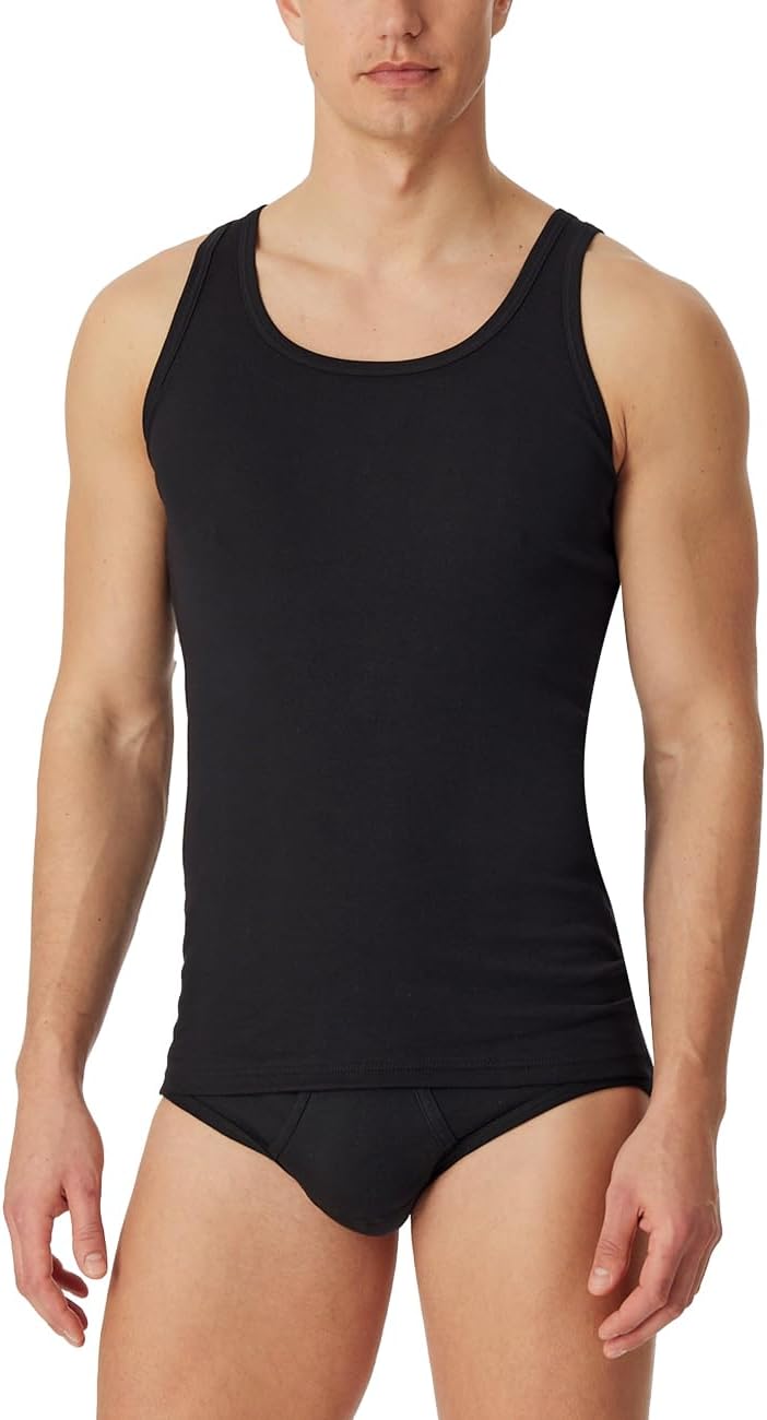 Schiesser Herren 2 PACK Unterhemd - Original Feinripp 4/ S Schwarz_005121, 4/ S Schwarz_005121