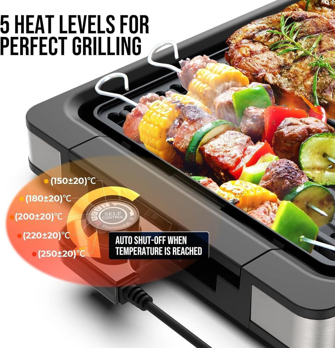 FIMEI Tischgrill Elektrisch 1800W, Elektrogrill Antihaftbeschichtete Grillplatte, Temperatureinstell