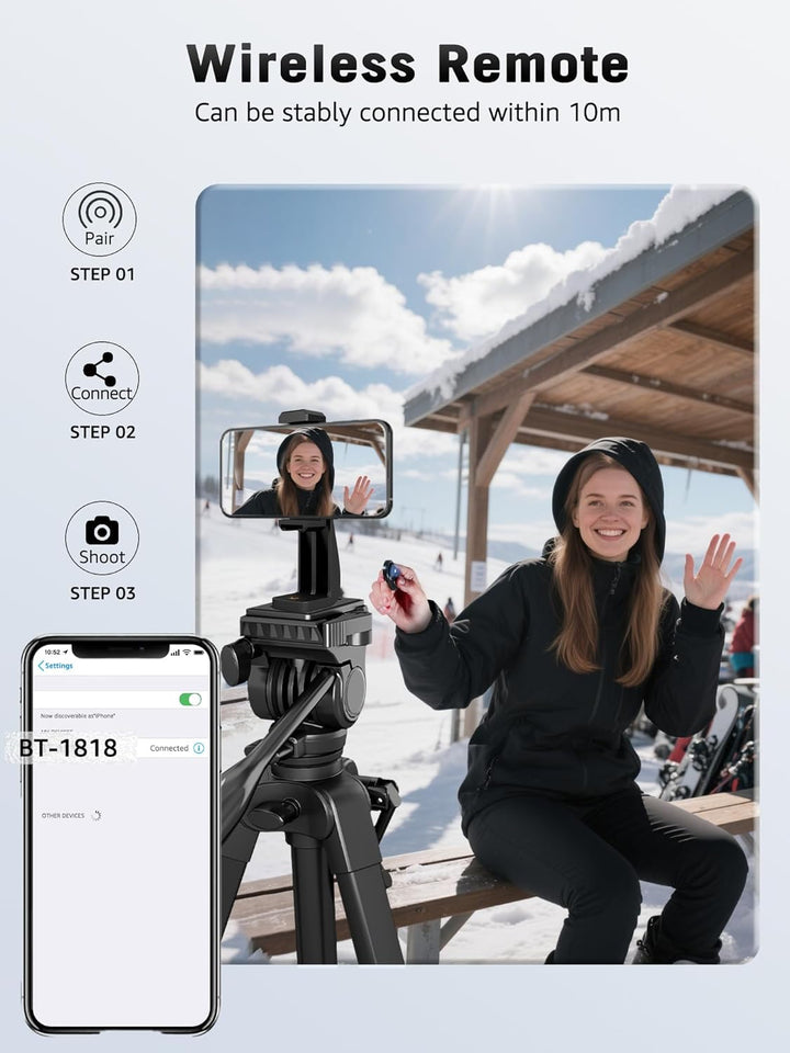 Stativ 152 cm Kamera Stativ für iPhone/Telefon, Fluidkopf Reisestativ für Canon Nikon Sony DSLR Vide